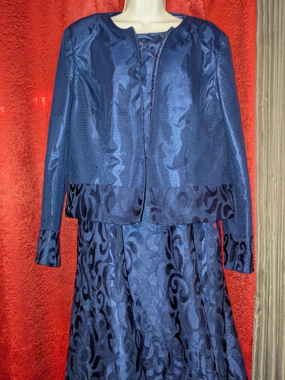 A-line Navy Lace Sleeveless Dress With Jacket